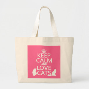 Grand Tote Bag Gardez le calme et aimez les chats