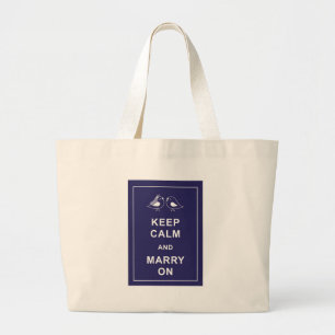 Grand Tote Bag Gardez le calme et mariez sur des oiseaux