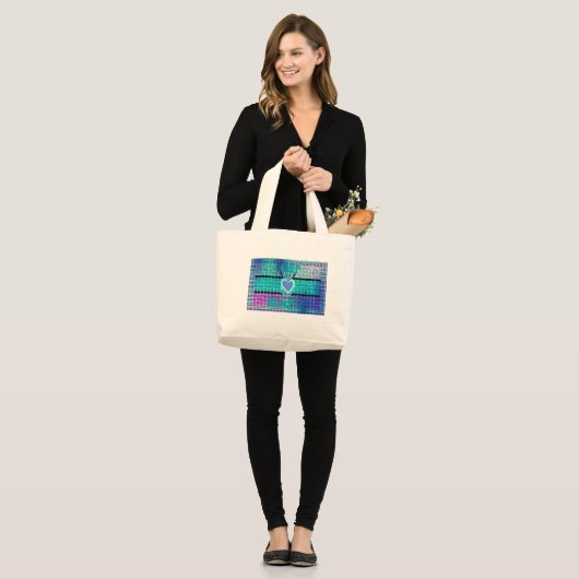 Grand Tote Bag Gardez-le simple : Cyan Heart & Clarity Art Motif (Devant (modèle))