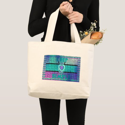 Grand Tote Bag Gardez-le simple : Cyan Heart & Clarity Art Motif (Devant (produit))
