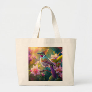 Grand Tote Bag Geai arc-en-ciel à crête orange, oiseau de fantais