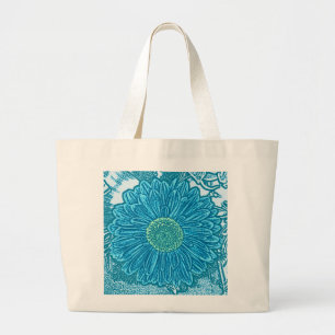 Grand Tote Bag Gerbera Daisy Block Imprimer - bleu marine