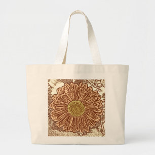 Grand Tote Bag Gerbera Daisy Block Imprimer - brun et bronze