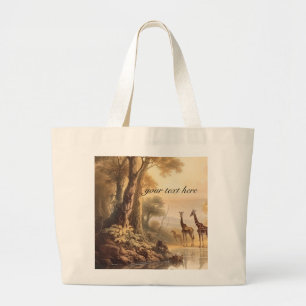 Grand Tote Bag girafes botaniques vintages, personnalisables