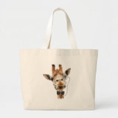 Grand Tote Bag Giraffe drôle avec Bowtie et Monocle (Devant)