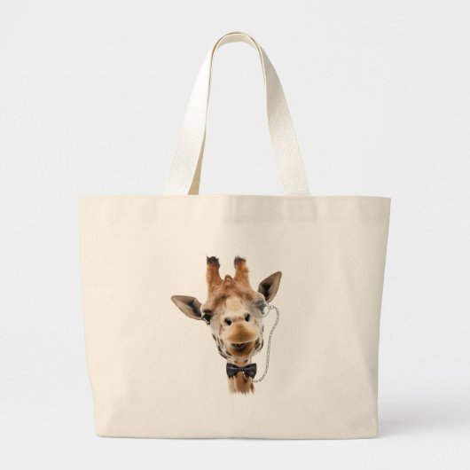 Grand Tote Bag Giraffe drôle avec Bowtie et Monocle (Devant)