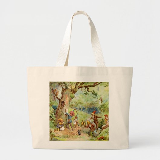 Grand Tote Bag Gnomes, elfes et fées dans la Forêt Magique (Devant)