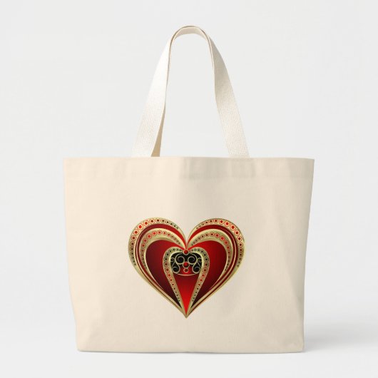 Grand Tote Bag Gold et Red Heart (Devant)