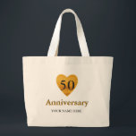 Grand Tote Bag Gold Heart 50th Anniversary Personnalisé<br><div class="desc">Ce nom personnalisé monogramme Gold Heart 50th Anniversary mignon sac fourre-tout vintage. Vous pouvez célébrer le Joyeux 50e anniversaire sur coeur d'or pour célébrer cette date spéciale de Cinquante ans ensemble. Customisez "vos noms".</div>