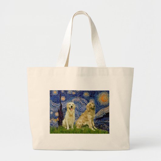 Grand Tote Bag Golden Retriever Pair 3 - Nuit étoilée (Devant)
