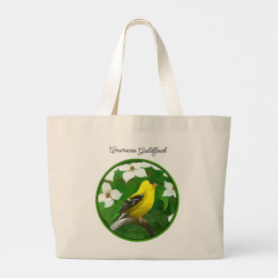 Grand Tote Bag Goldfinch dans Dogwood Blossoms Oiseaux originaux