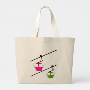 Grand Tote Bag Gondolas roses et vertes avec skis
