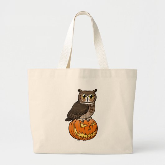 Grand Tote Bag Grand hibou à cornes de Halloween (Devant)