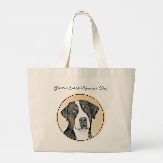 Grand Tote Bag Grande Suisse Mountain Dog Peinture Art original (Dos)
