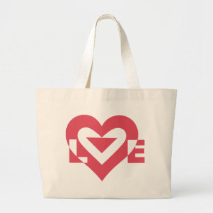 Grand Tote Bag Graphique d'amour cool, rose cerise