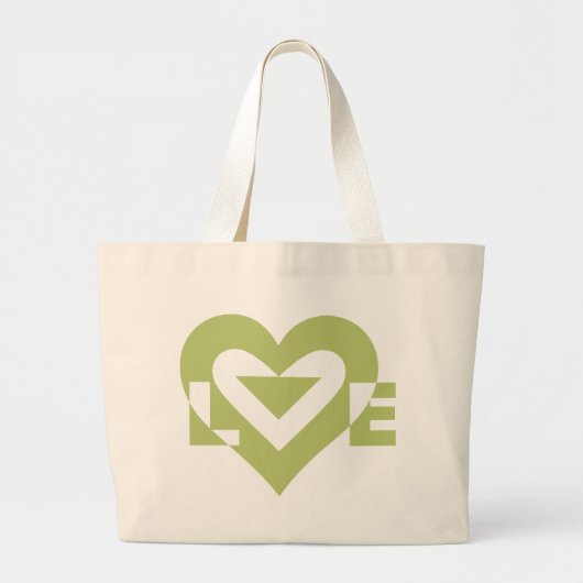 Grand Tote Bag Graphique d'amour cool, Vert Sage (Devant)
