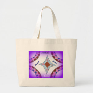 Grand Tote Bag "Gratitude Peace Love Unite" Mandala Art Imprimer