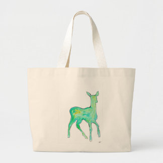 Grand Tote Bag Green Watercolor Deer Bag