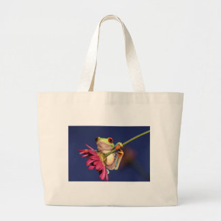 Grand Tote Bag grenouille d'arbre observée par rouge