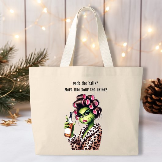Grand Tote Bag Grumpy Green Furry Femmes Aime Les Cocktails