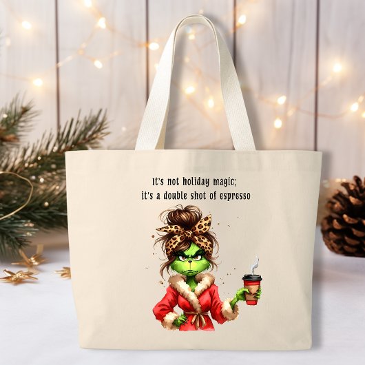Grand Tote Bag Grumpy Green Furry Les femmes adorent le café