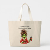 Grand Tote Bag Grumpy Green Furry Les femmes adorent le café (Dos)