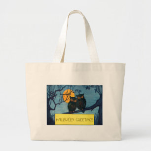 Grand Tote Bag Halloween de la Pleine lune de nuit de Owl Tree
