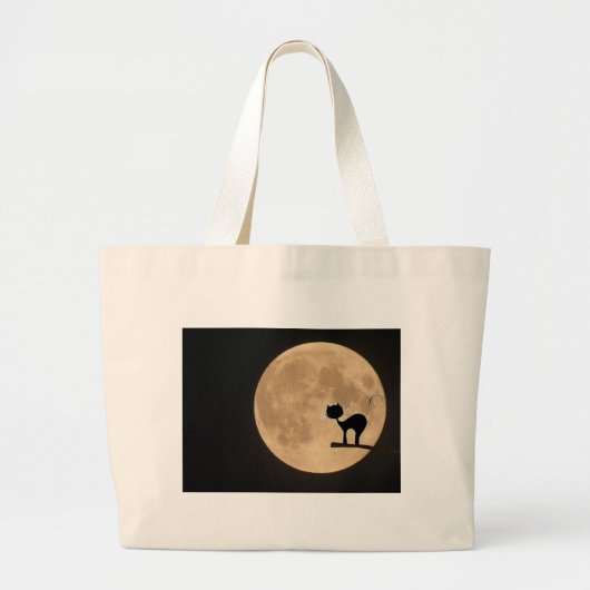 Grand Tote Bag Halloween gothique chat noir avec pleine lune (Devant)