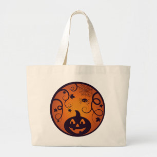 Grand Tote Bag Halloween Jack-o'-lantern citrouille visage et ara
