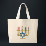 Grand Tote Bag Hanoukka Rainbow Candles Gold Menorah<br><div class="desc">You are viewing The Lee Hiller Designs Collection of Home and Office Decor,  Apparel,  Toxiques and Collectibles. The Designs include Lee Hiller Photographie et Mixed Media Digital Art Collection. You can view her her Nature photographiy at at http://HikeOurPlanet.com/ and follow her hiking blog within Hot Springs National Park.</div>