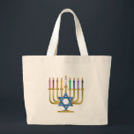 Grand Tote Bag Hanoukka Rainbow Candles Gold Menorah<br><div class="desc">You are viewing The Lee Hiller Designs Collection of Home and Office Decor, Apparel, Toxiques and Collectibles. The Designs include Lee Hiller Photographie et Mixed Media Digital Art Collection. You can view her her Nature photographiy at at http://HikeOurPlanet.com/ and follow her hiking blog within Hot Springs National Park.</div>