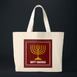 Grand Tote Bag HANUKKAH Star David Menorah Personalized<br><div class="desc">Stylish Bag est mort avec or colored menorah and silver Colored Star of David on a BURGUNDY WINE RED background. The greeting HAPPY HANUKKAH is customizable so you can add your name or change the greeting. Other matching items are available in the HANUKKAH Collection by Berean Designs, so you can...</div>