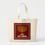 Grand Tote Bag HANUKKAH Star David Menorah Personalized<br><div class="desc">Stylish Bag est mort avec or colored menorah and silver Colored Star of David on a BURGUNDY WINE RED background. The greeting HAPPY HANUKKAH is customizable so you can add your name or change the greeting. Other matching items are available in the HANUKKAH Collection by Berean Designs, so you can...</div>