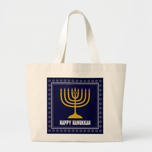 Grand Tote Bag HANUKKAH Star David Menorah Personnalized DARK BLU (Devant)