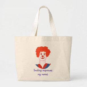 Grand Tote Bag Happy Clown Face, Sourire améliore mon humeur