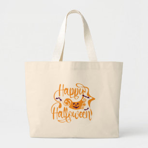 Grand Tote Bag Happy Halloween chauves-souris Jack-o'-lantern