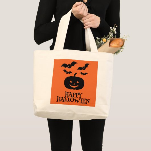 Grand Tote Bag Happy Halloween Citrouille Bat Minimal (Devant (produit))
