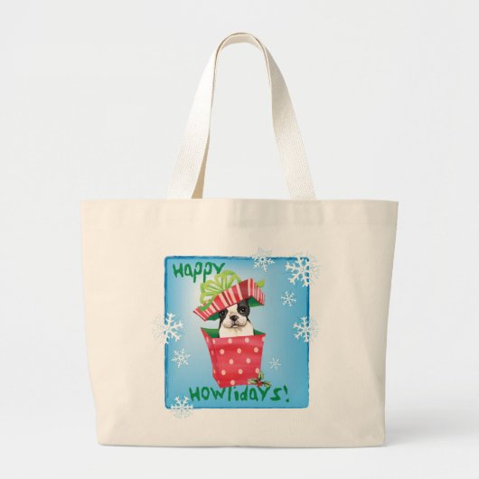 Grand Tote Bag Happy Howliday Boston Terrier (Devant)