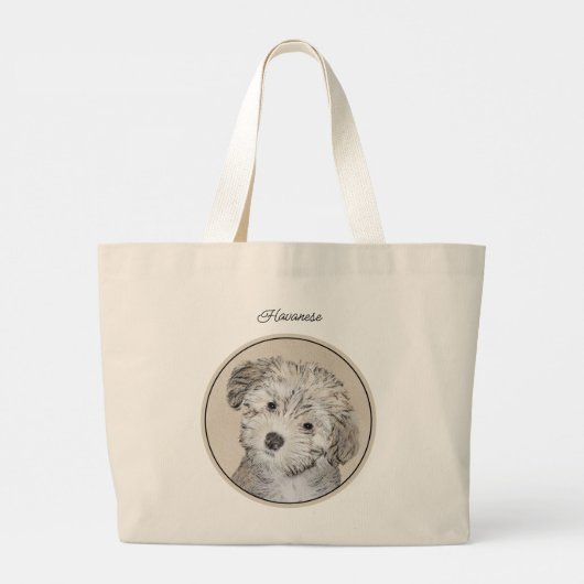 Grand Tote Bag Havanais Puppy Peinture Sable Original Pet Dog Art (Dos)