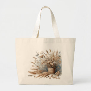 Grand Tote Bag Herbe des Pampas Moderne Boho Floral pour Automne