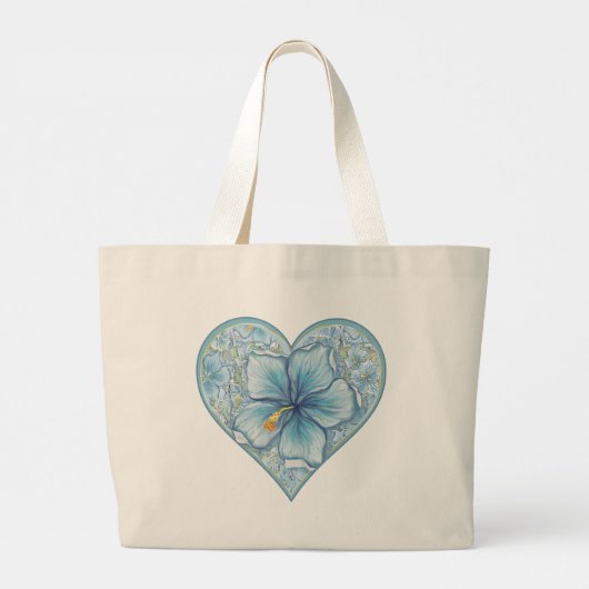 Grand Tote Bag Hibiscus & dentelle TURQUOISE (Dos)