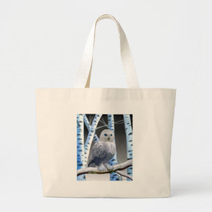 Grand Tote Bag Hibou aux yeux bleus de neige