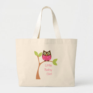 Grand Tote Bag Hibou rose lumineux de bébé