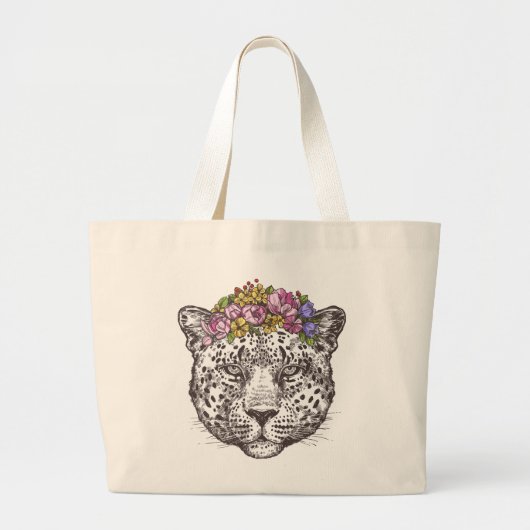 Grand Tote Bag Hippie de léopard chic (Devant)