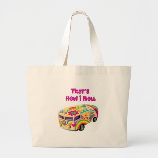 Grand Tote Bag hippie van retro comment je roule (Devant)
