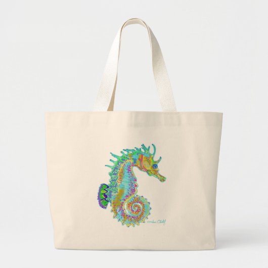 Grand Tote Bag Hippocampe Fourre-tout d'arc-en-ciel (Devant)