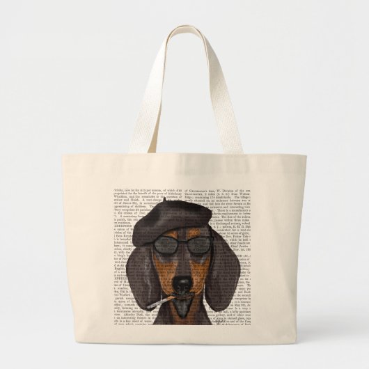 Grand Tote Bag Hipster Dachshund Noir et Tan (Devant)
