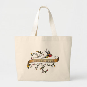 Grand Tote Bag Hirondelle et rouleau avec le travail social
