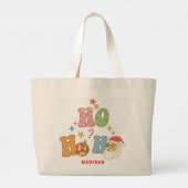 Grand Tote Bag Ho Ho Ho Super Joyeux Noël Personnalisé Nom (Dos)