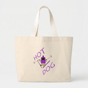 Grand Tote Bag Hot Dog Funny Ski Carlin violet Veste et Skis